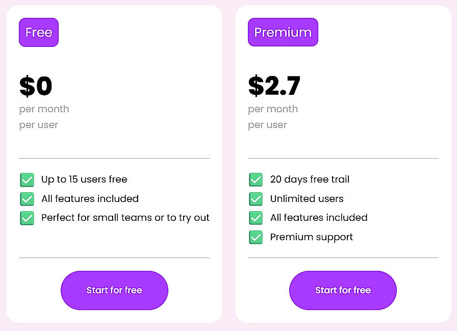 Pricing screenshot