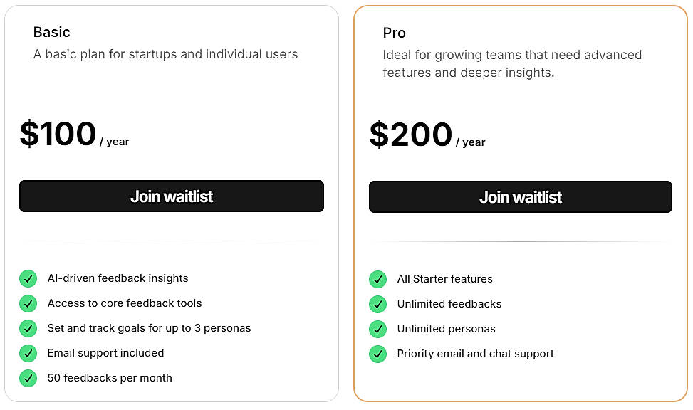 Pricing screenshot
