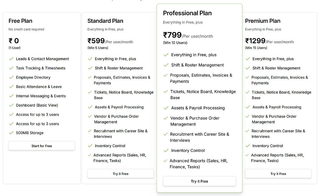 Pricing screenshot