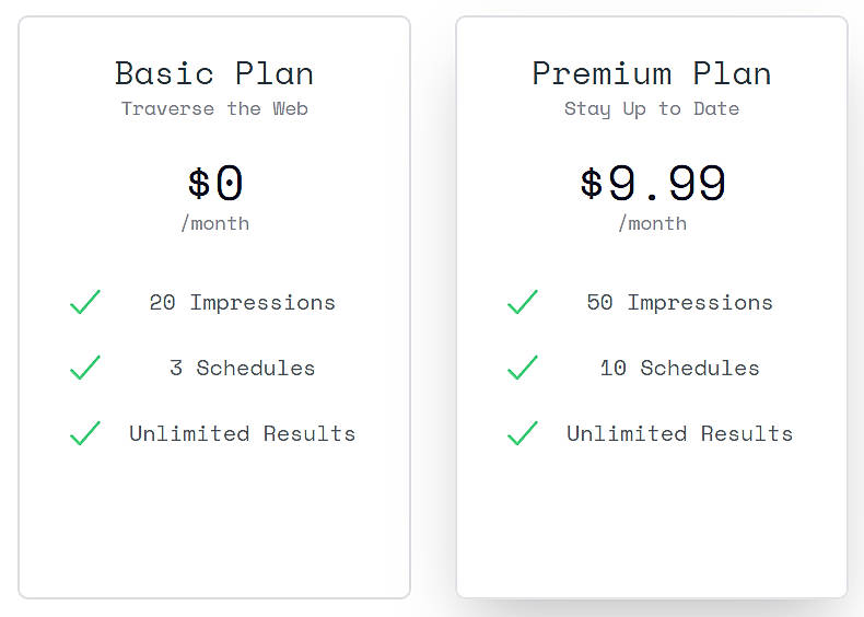 Pricing screenshot