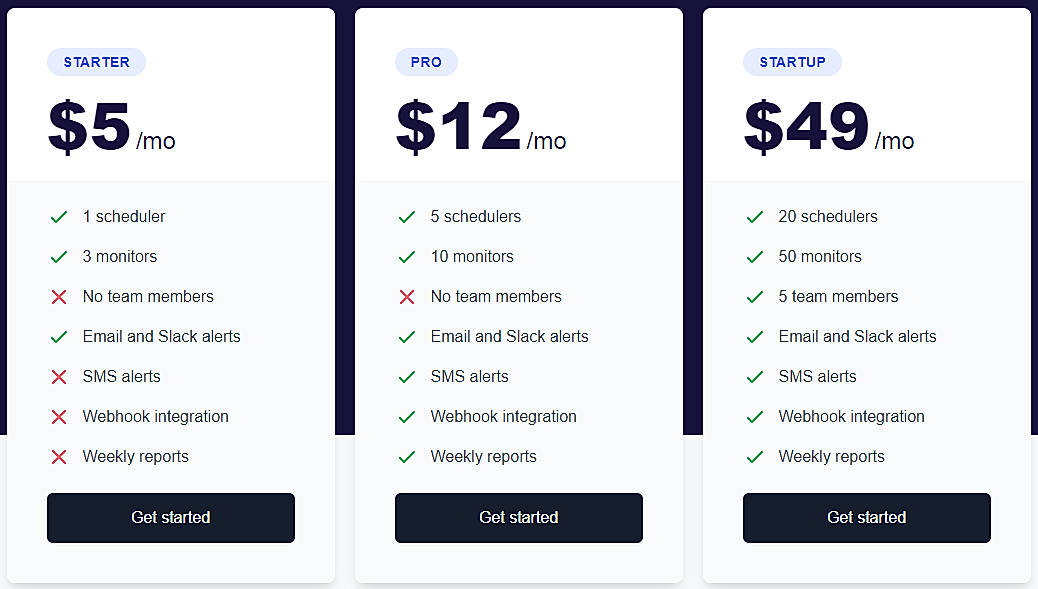 Pricing screenshot