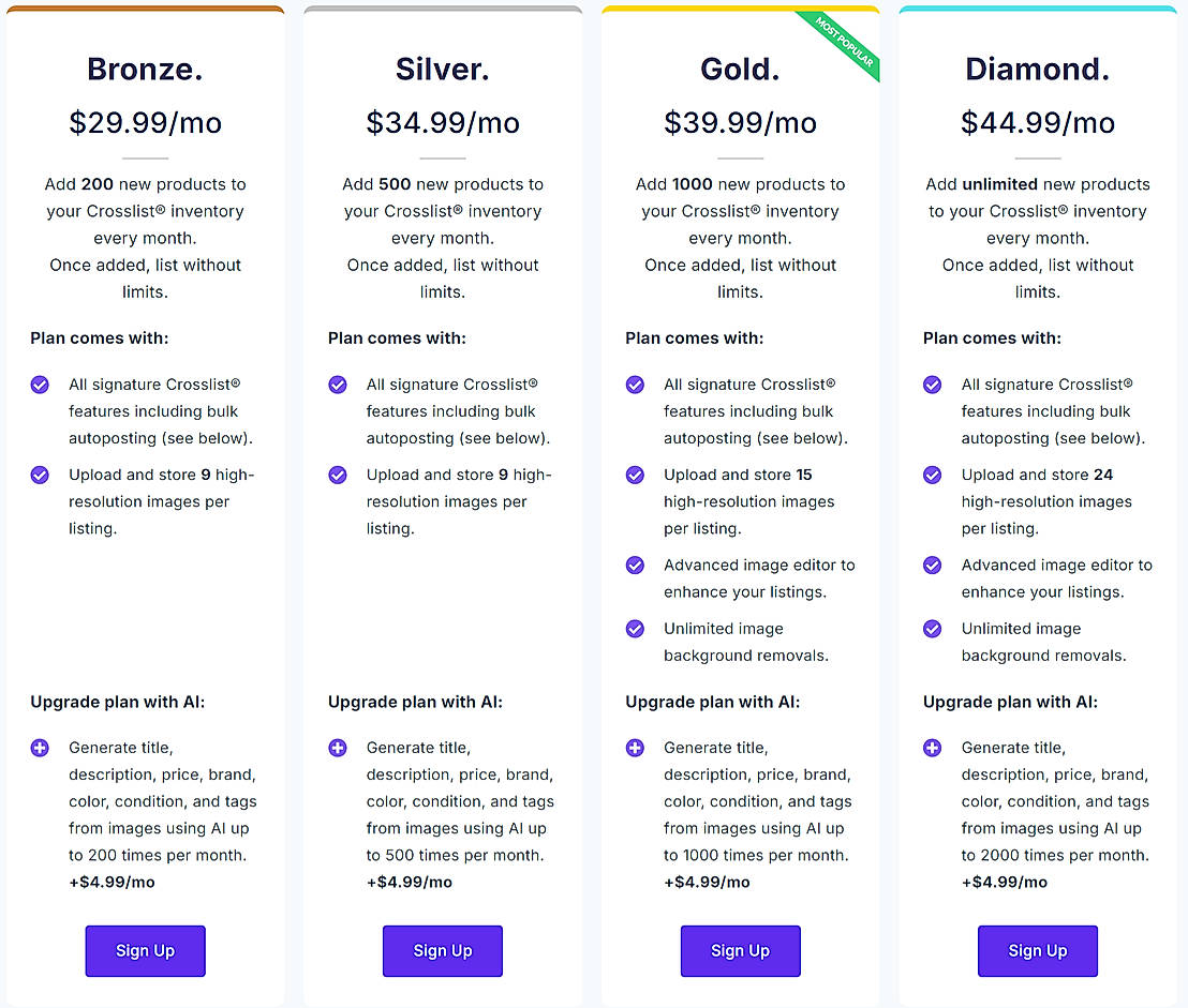 Pricing screenshot