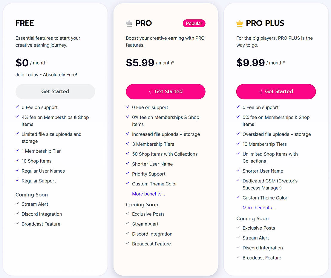 Pricing screenshot