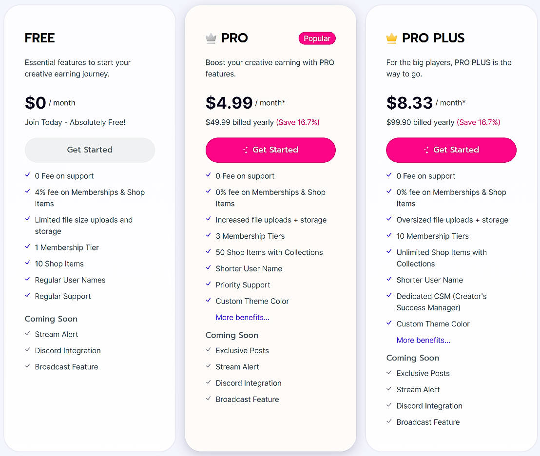 Pricing screenshot