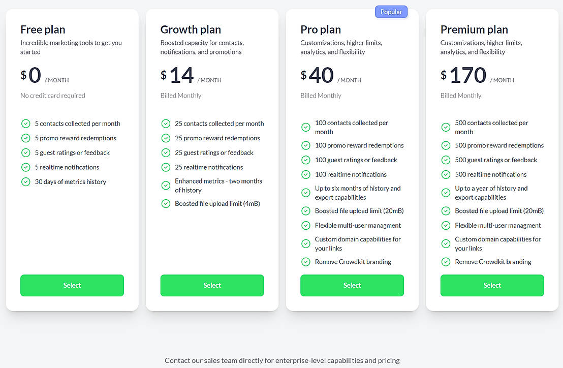 Pricing screenshot