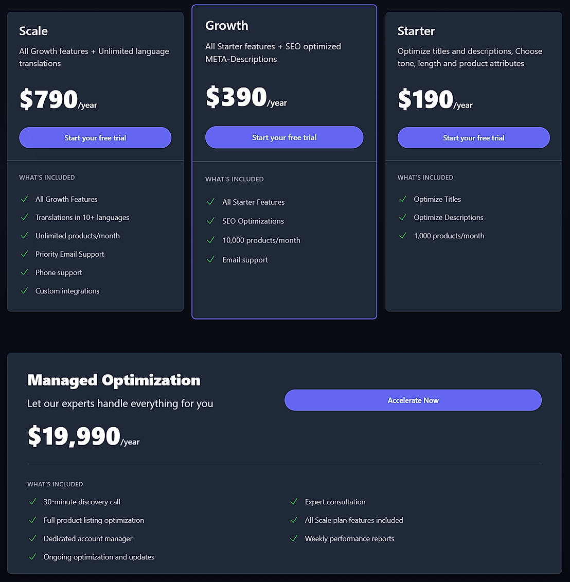Pricing screenshot