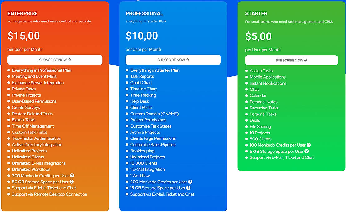 Pricing screenshot