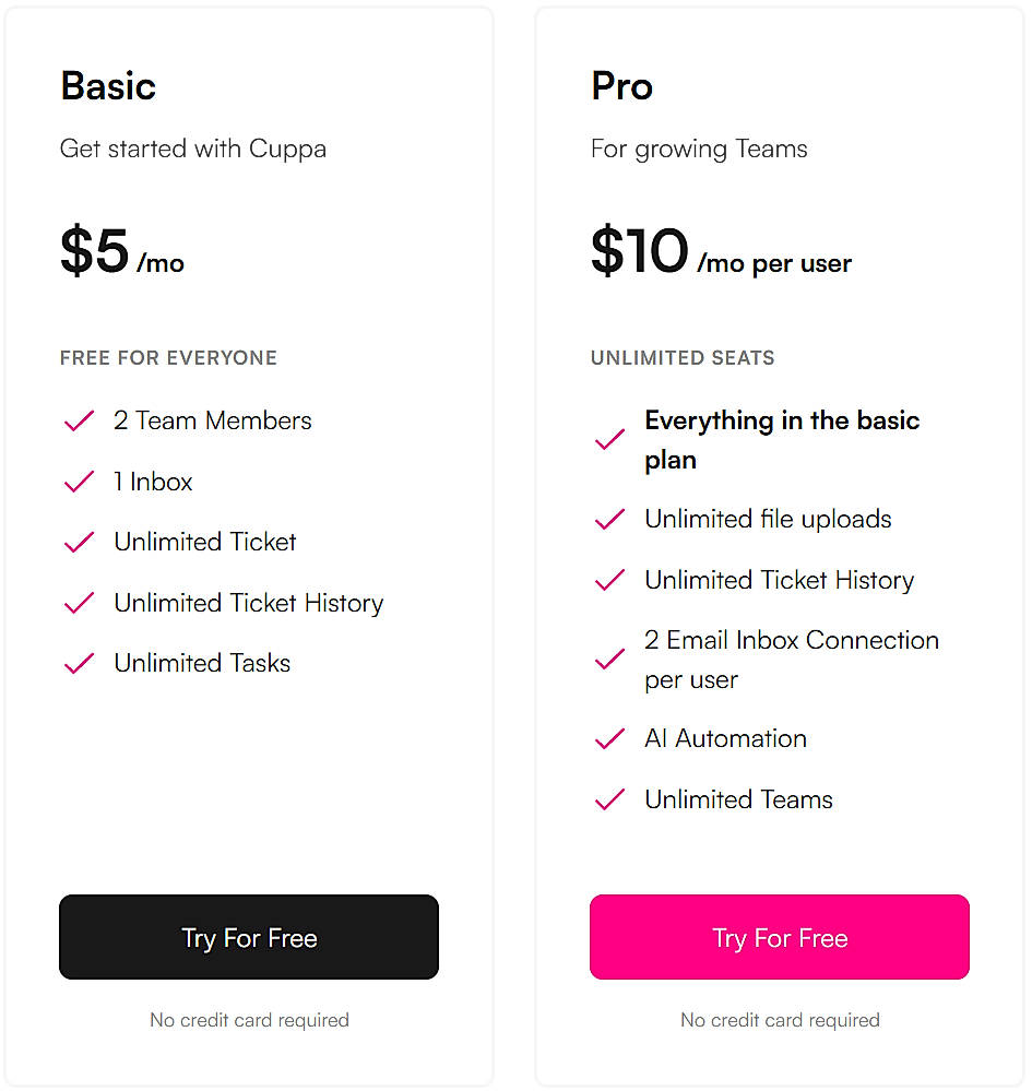 Pricing screenshot