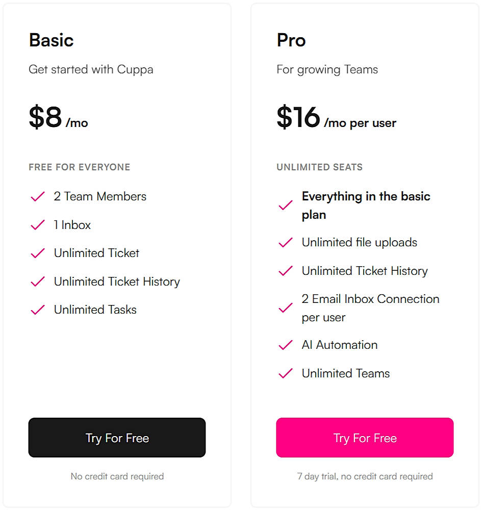 Pricing screenshot
