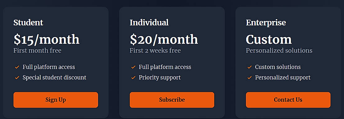 Pricing screenshot