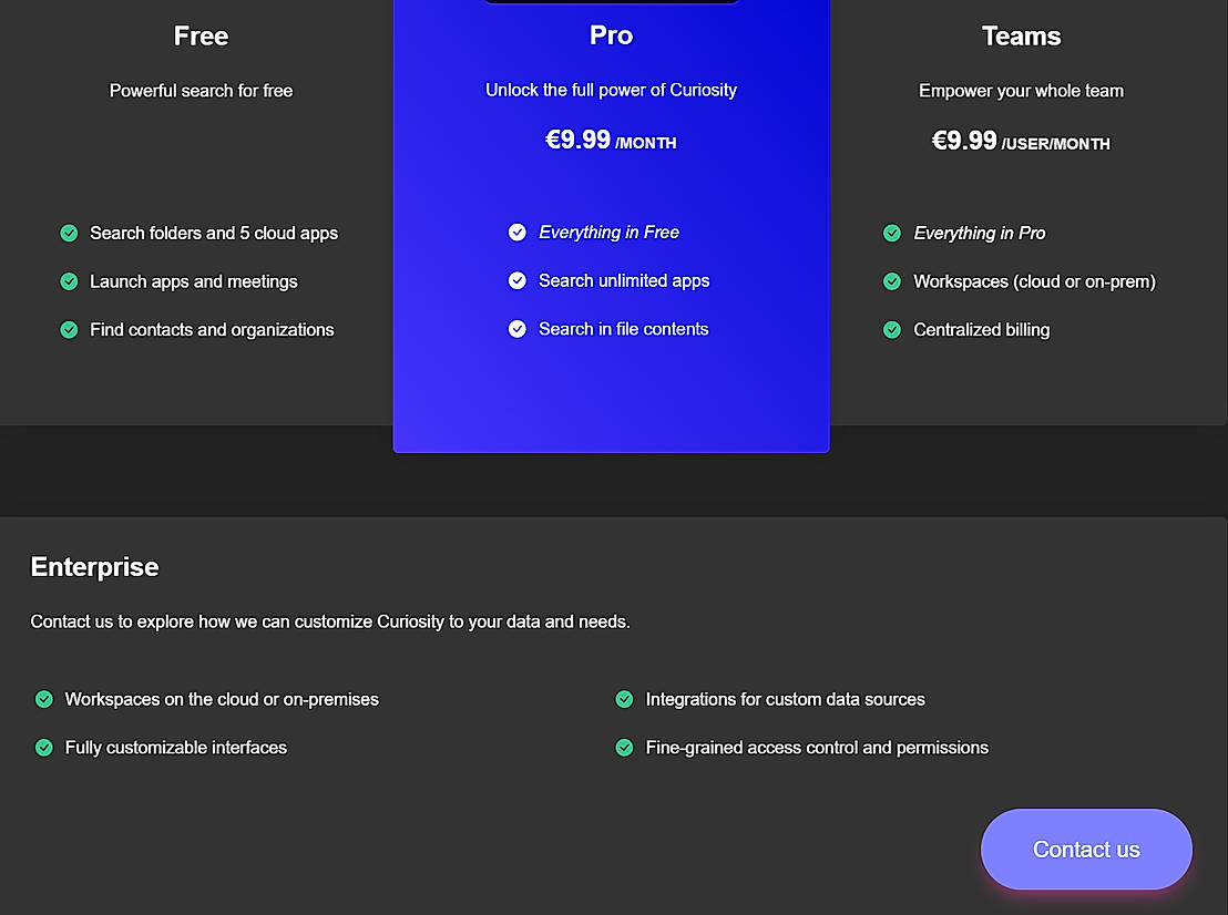 Pricing screenshot