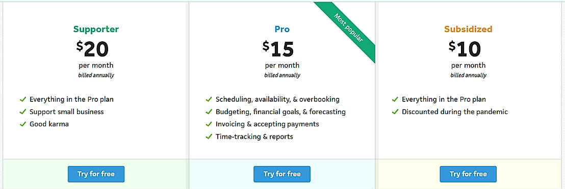 Pricing screenshot