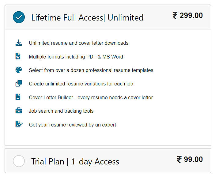 Pricing screenshot