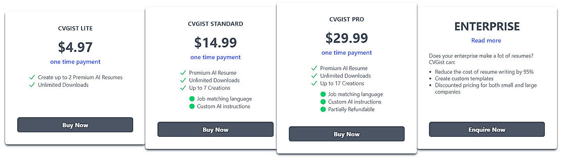 Pricing screenshot