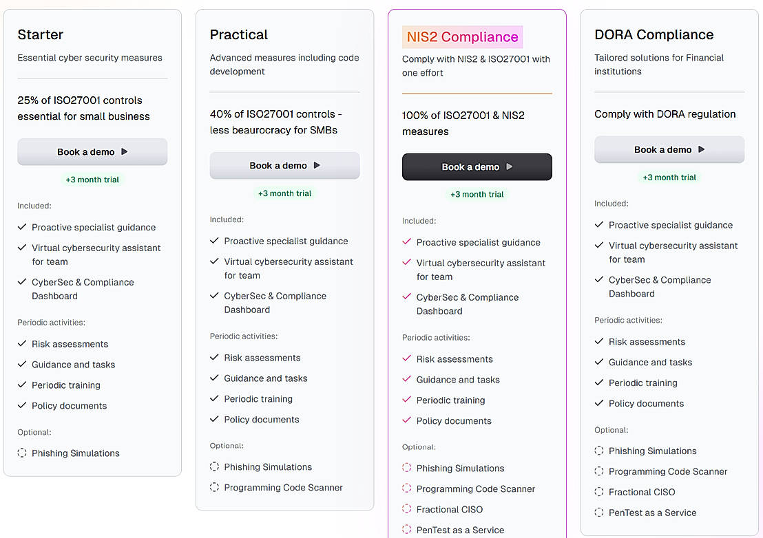 Pricing screenshot