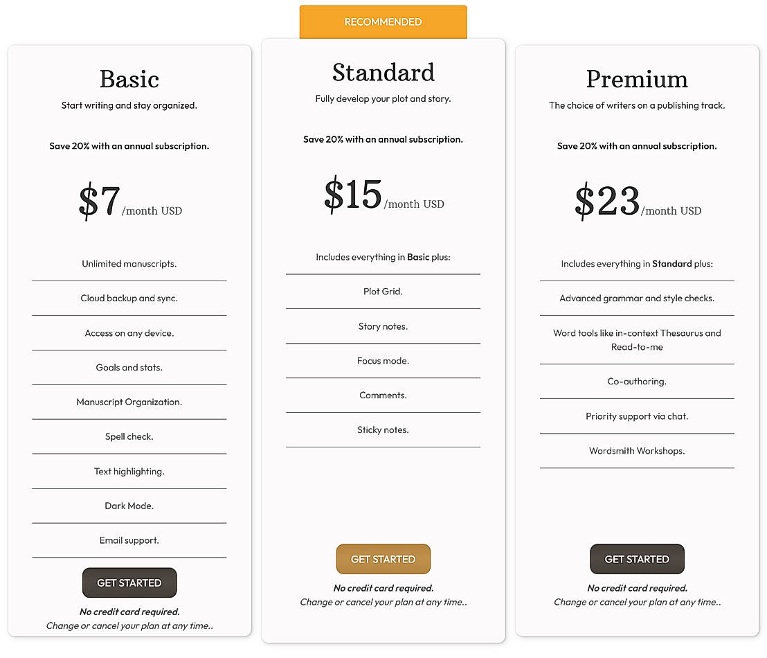 Pricing screenshot