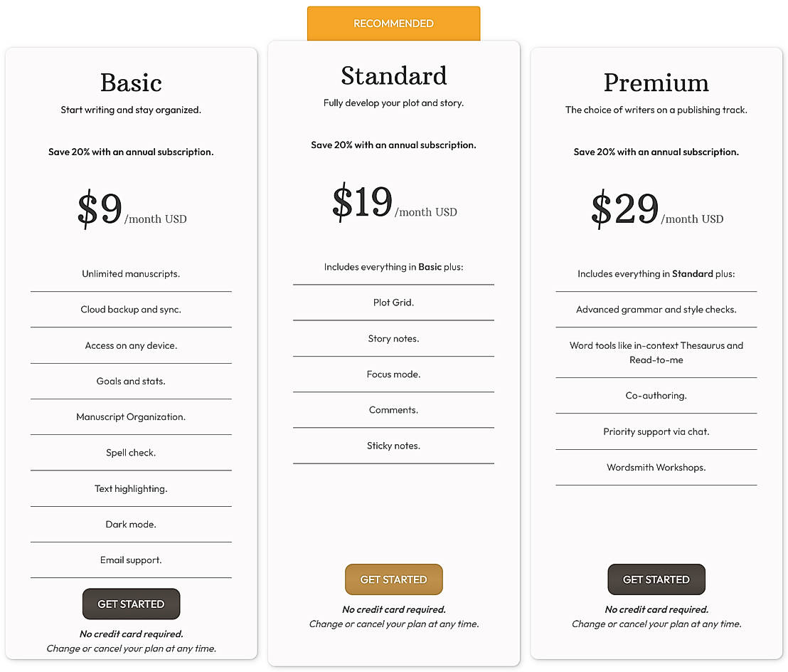 Pricing screenshot