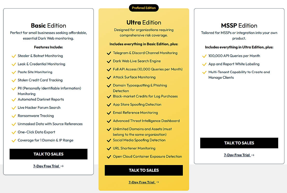 Pricing screenshot