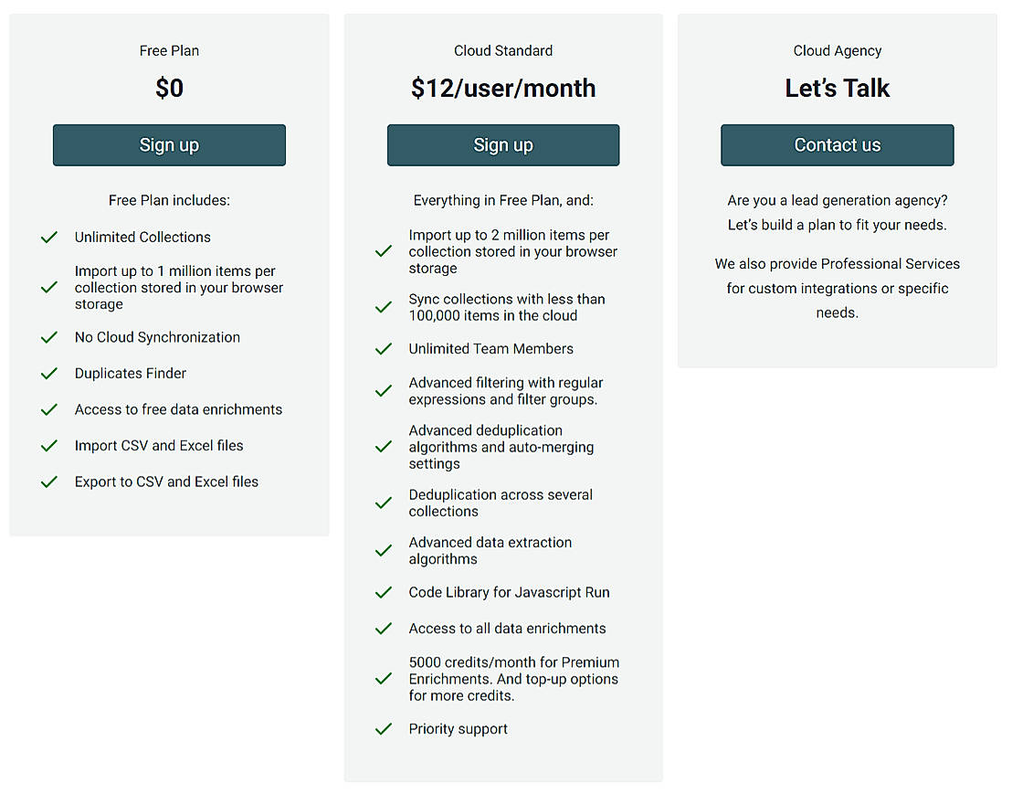 Pricing screenshot