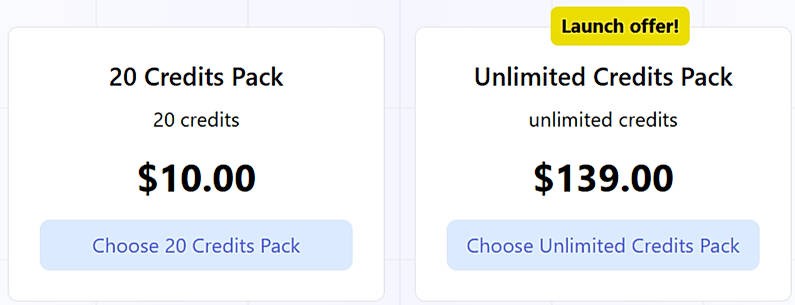 Pricing screenshot