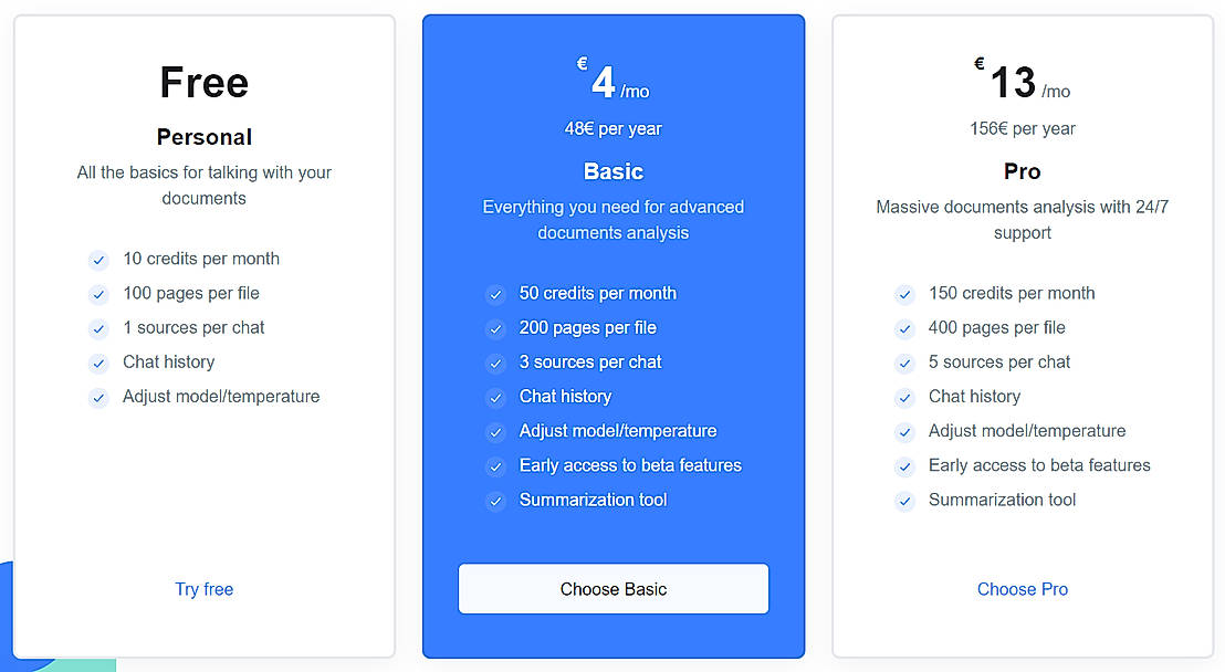 Pricing screenshot