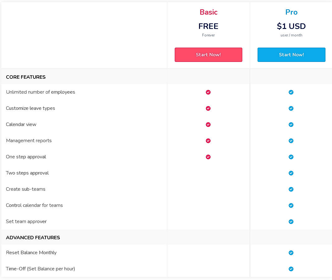 Pricing screenshot