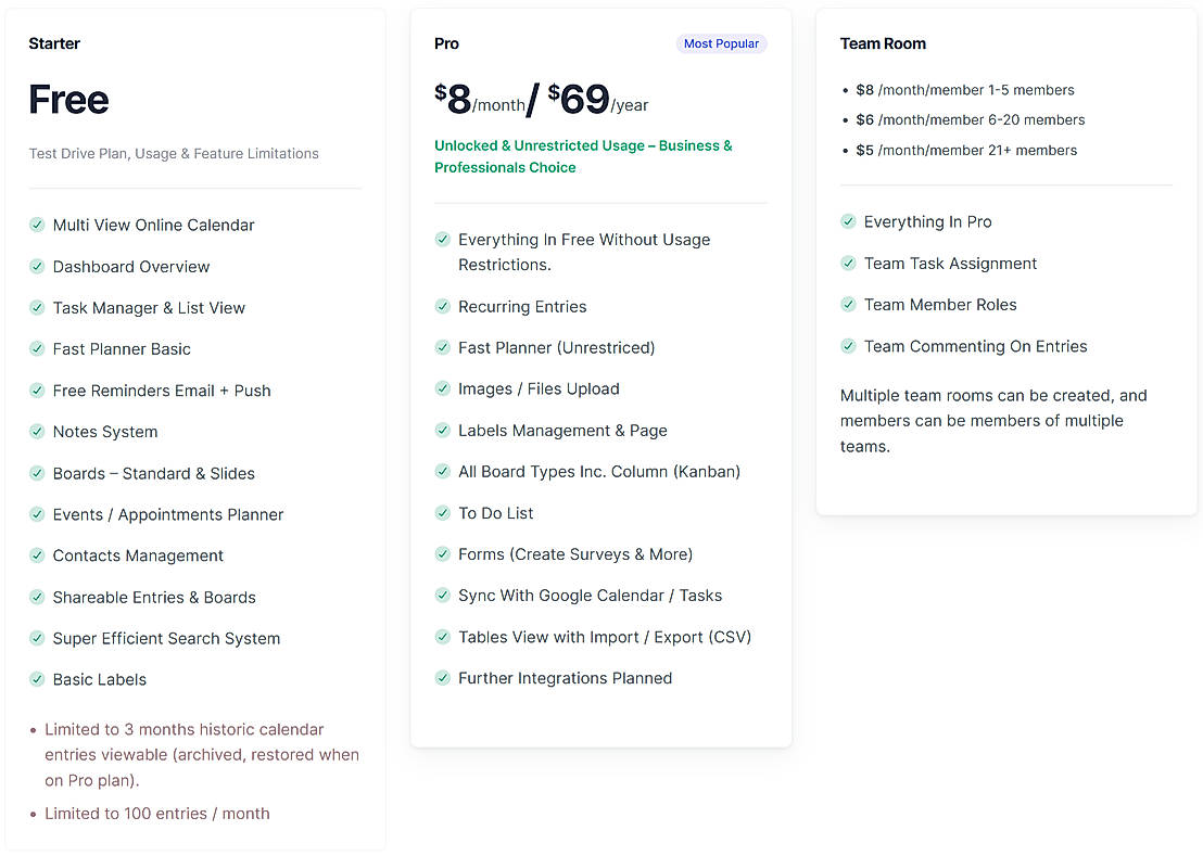 Pricing screenshot