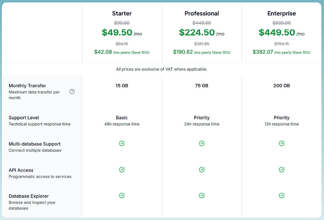 Pricing screenshot