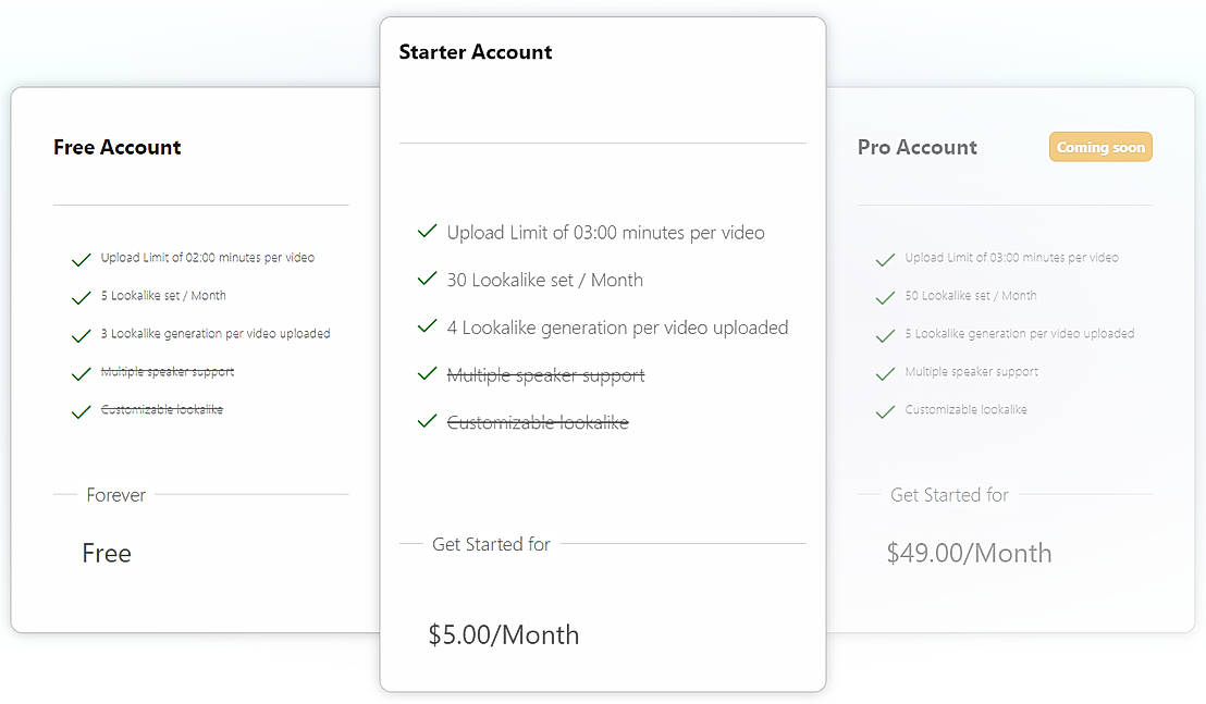 Pricing screenshot