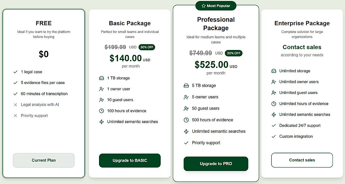 Pricing screenshot