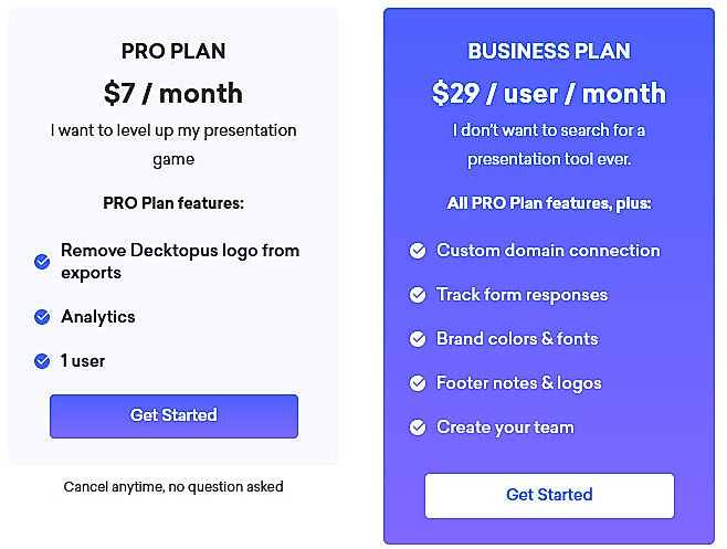 Pricing screenshot