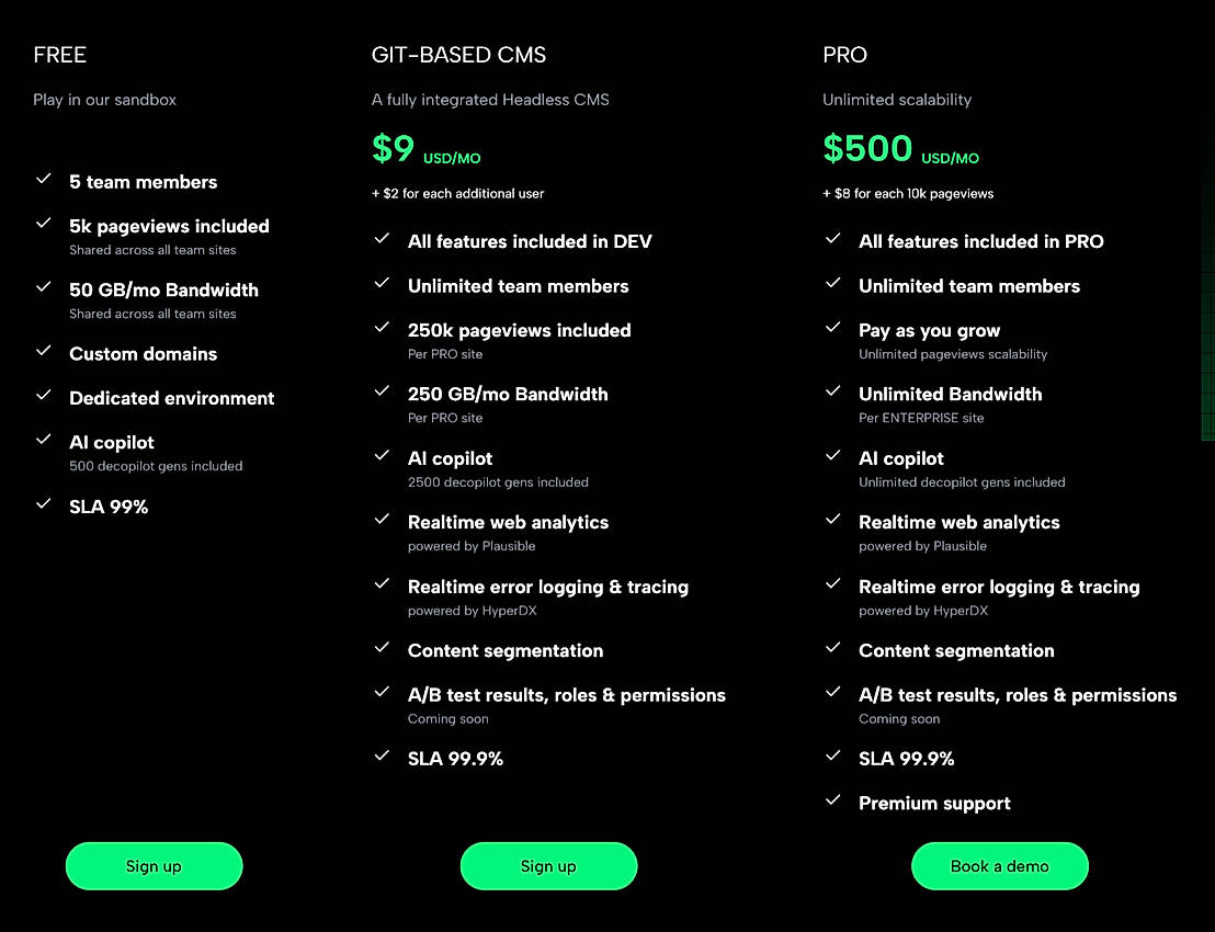 Pricing screenshot
