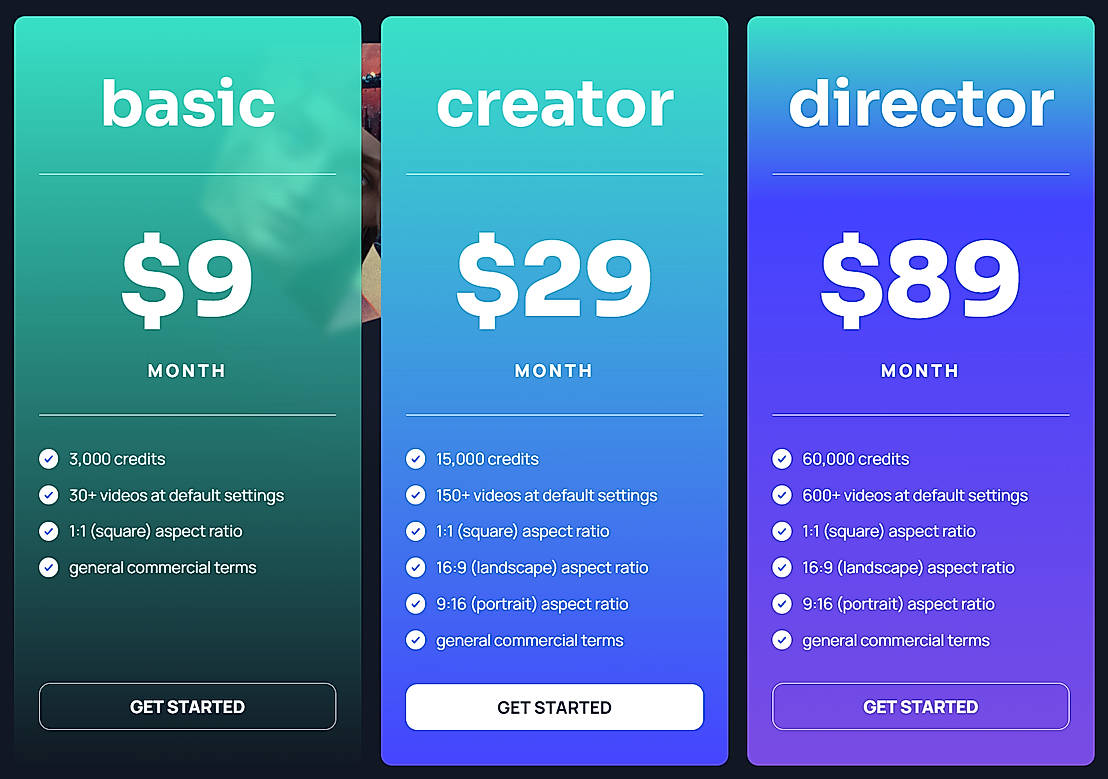 Pricing screenshot