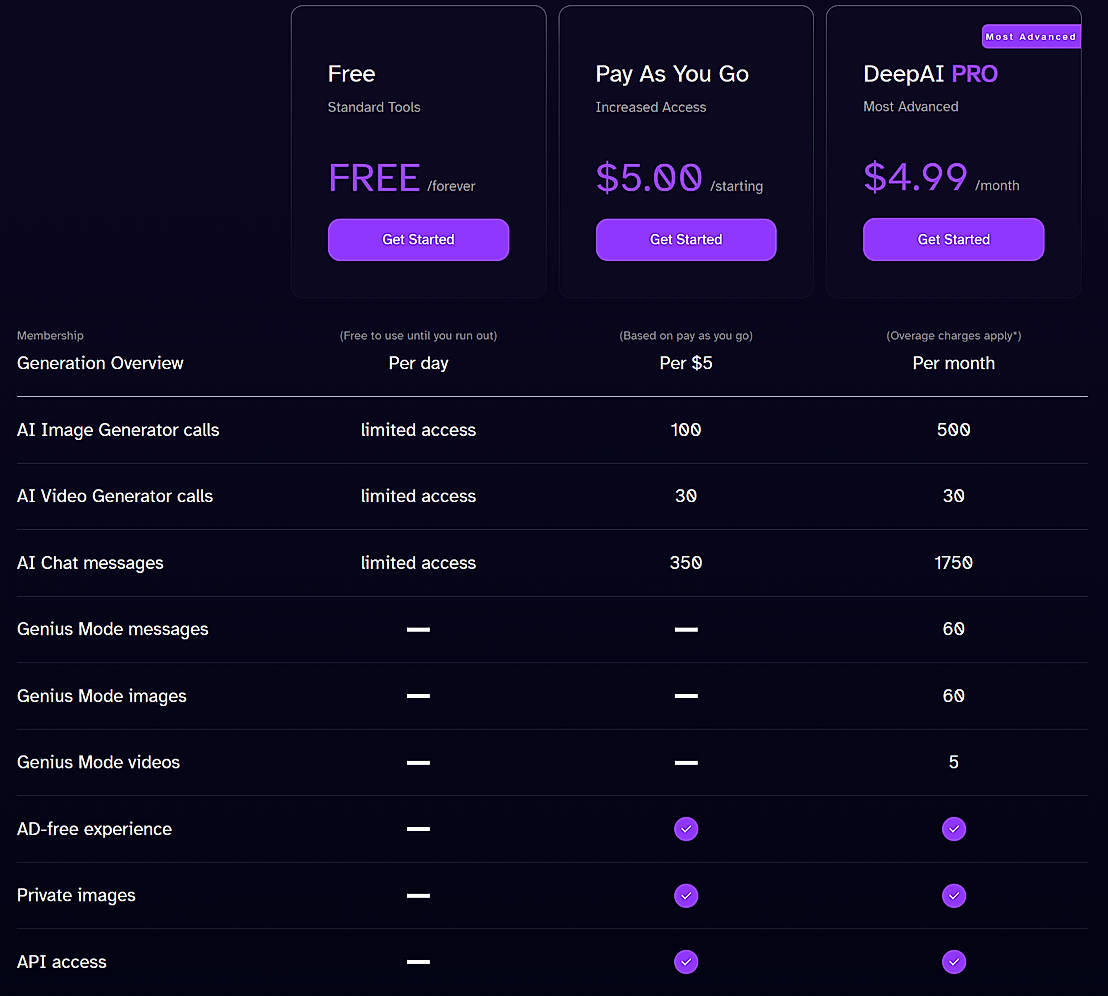 Pricing screenshot