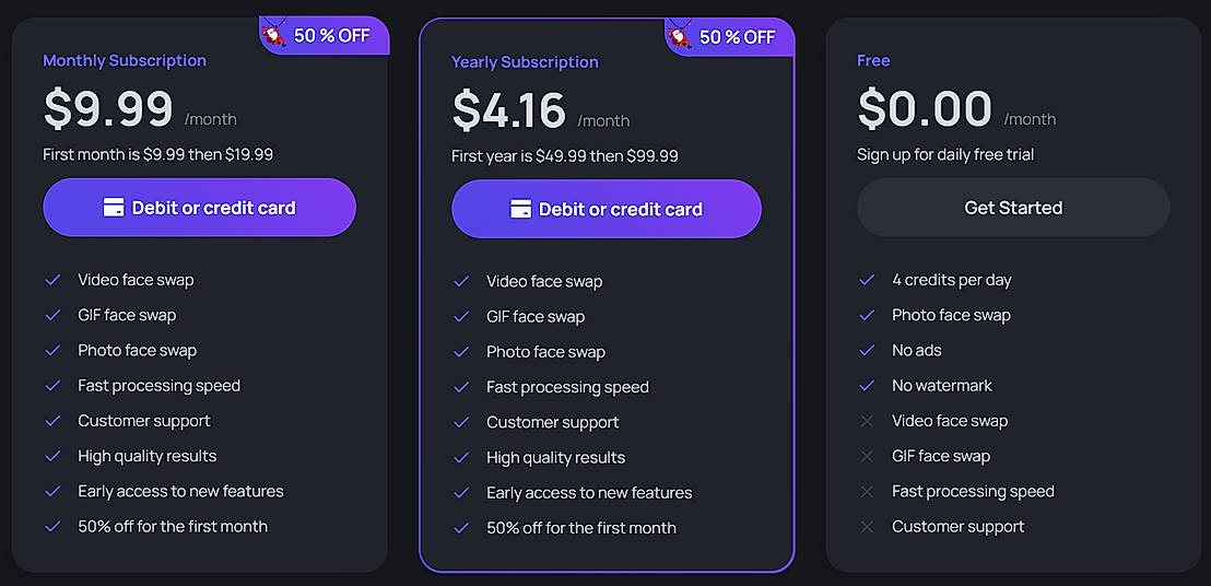 Pricing screenshot