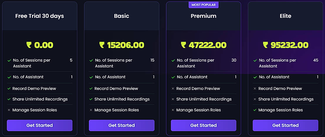 Pricing screenshot