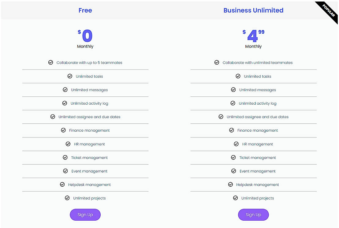 Pricing screenshot