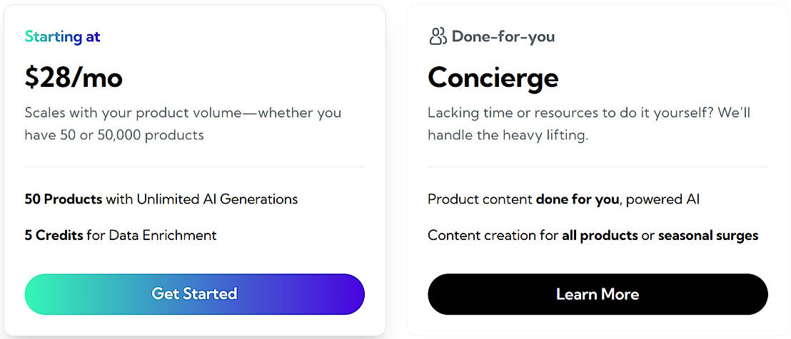 Pricing screenshot