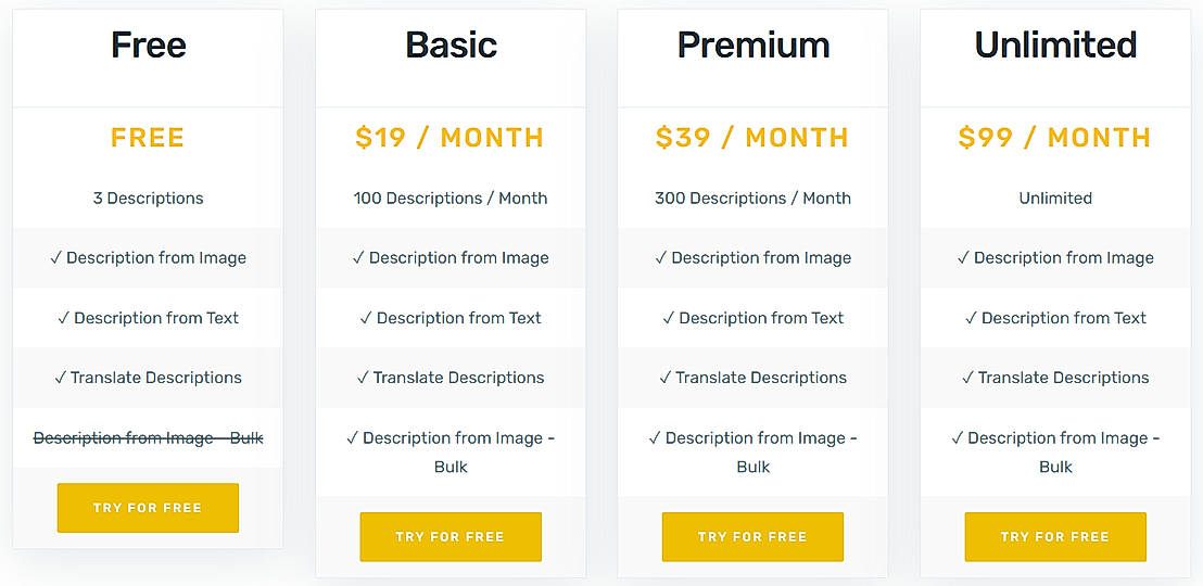 Pricing screenshot