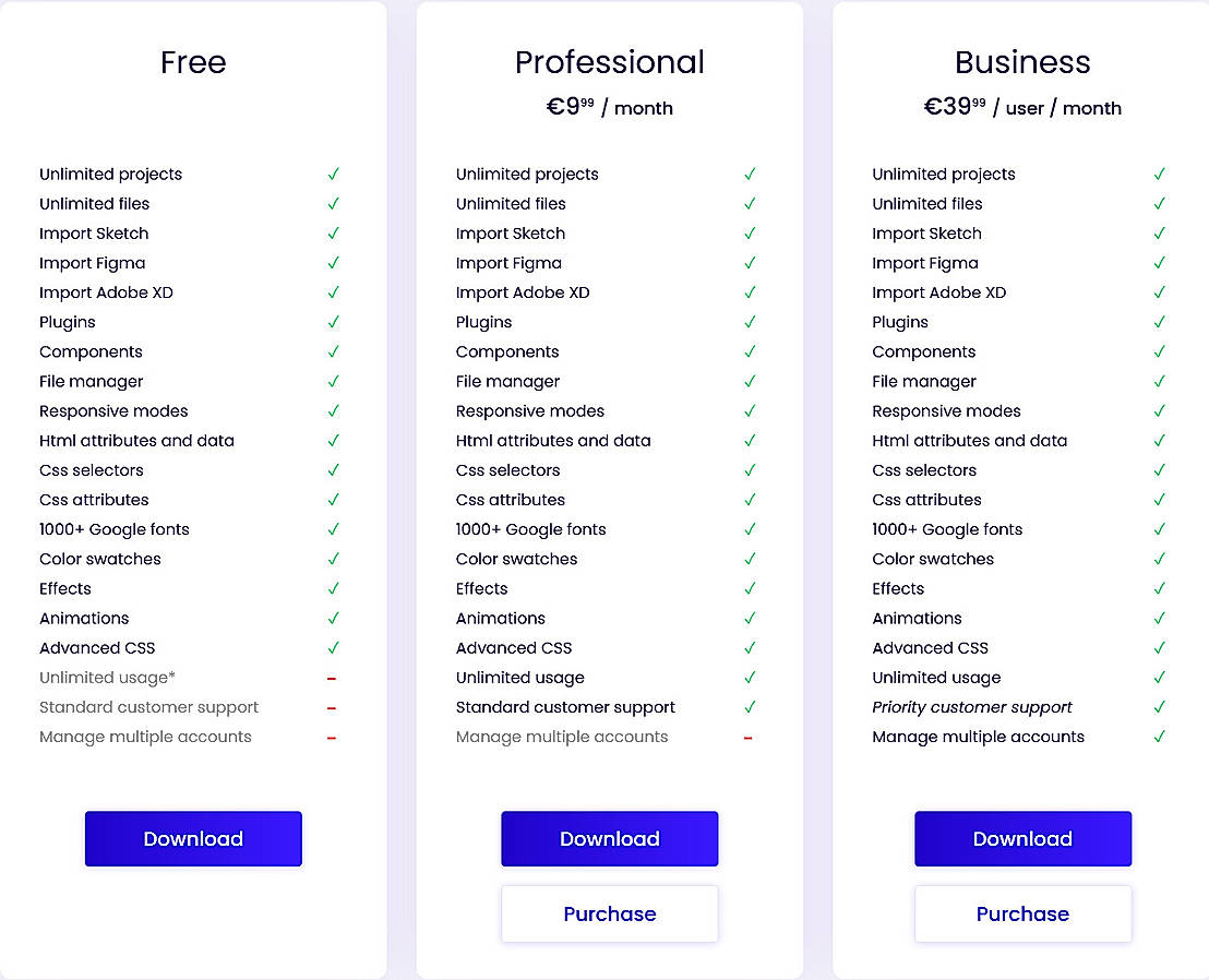 Pricing screenshot