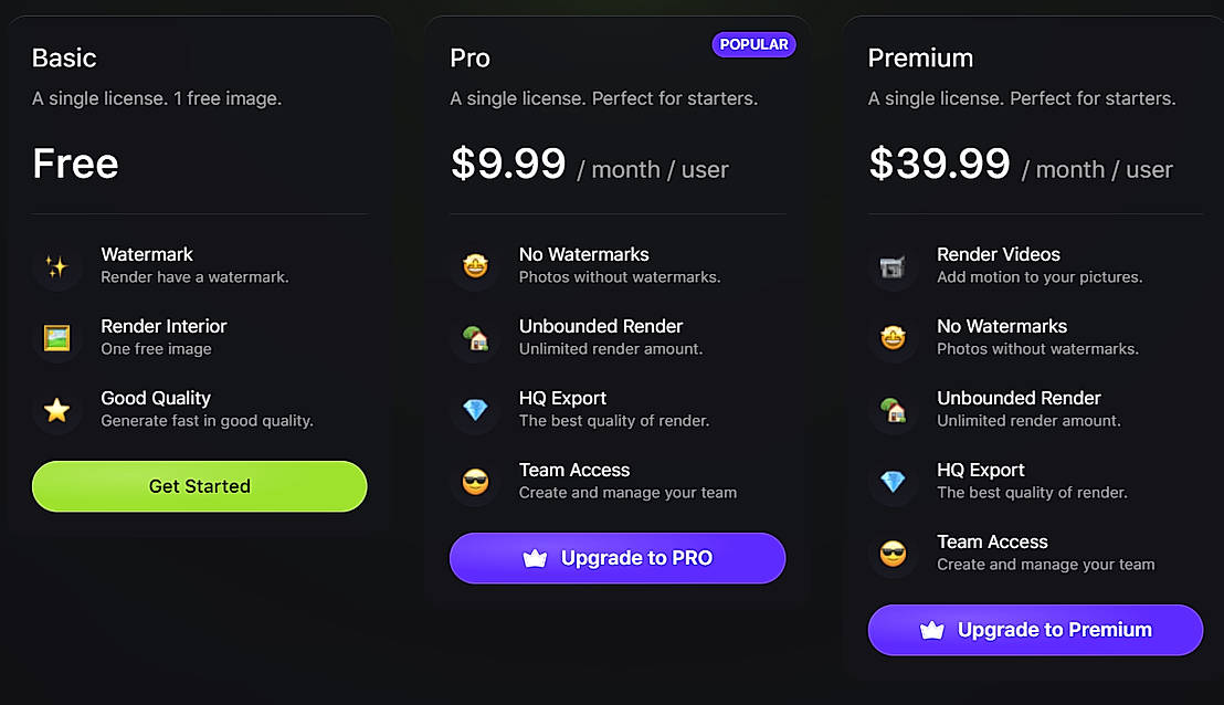 Pricing screenshot