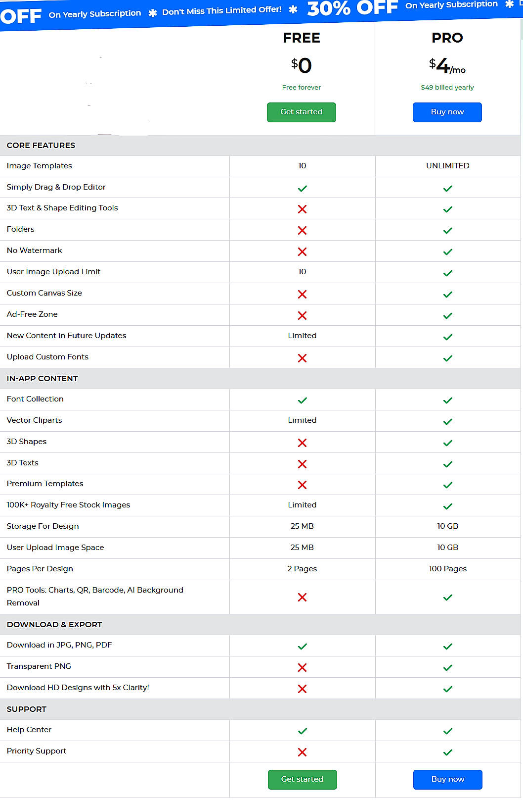 Pricing screenshot