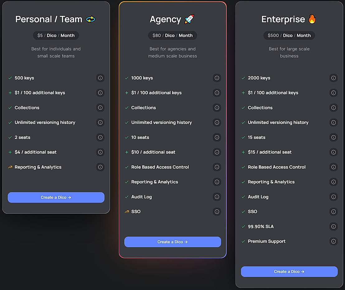 Pricing screenshot