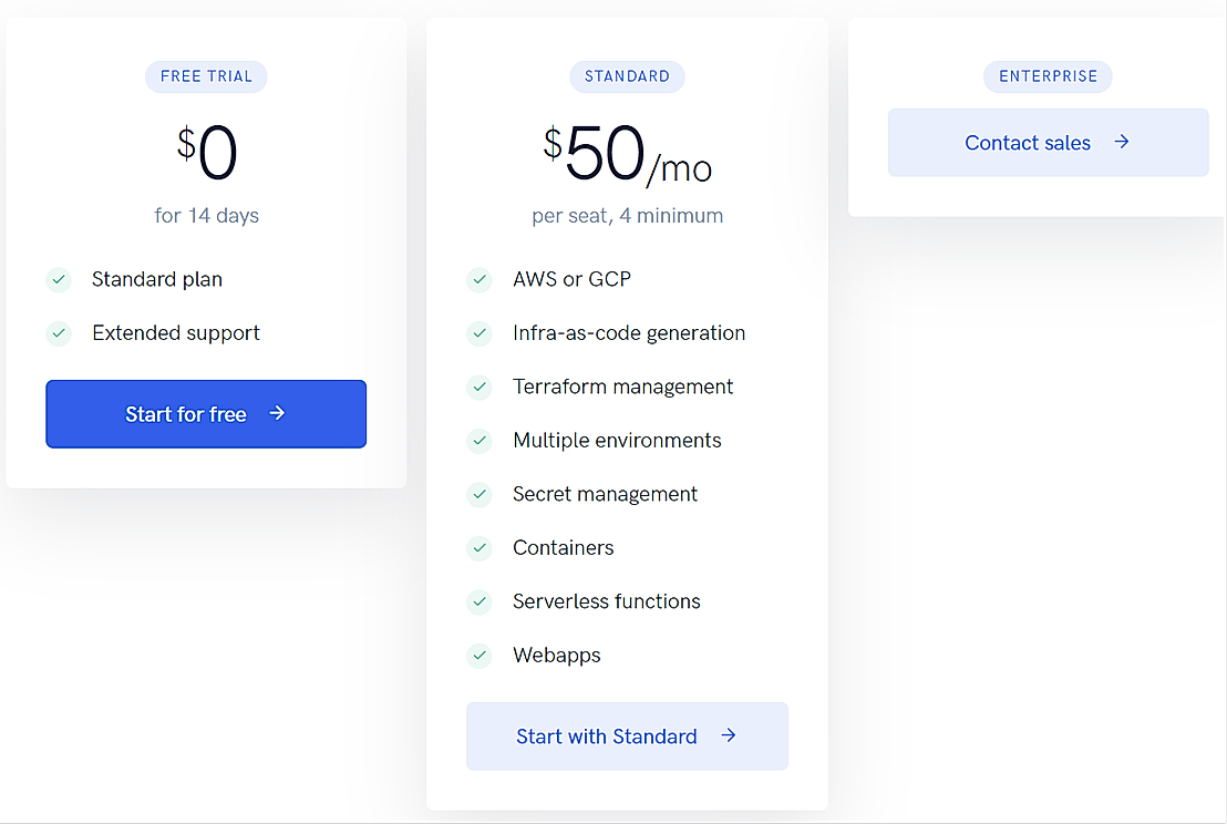 Pricing screenshot