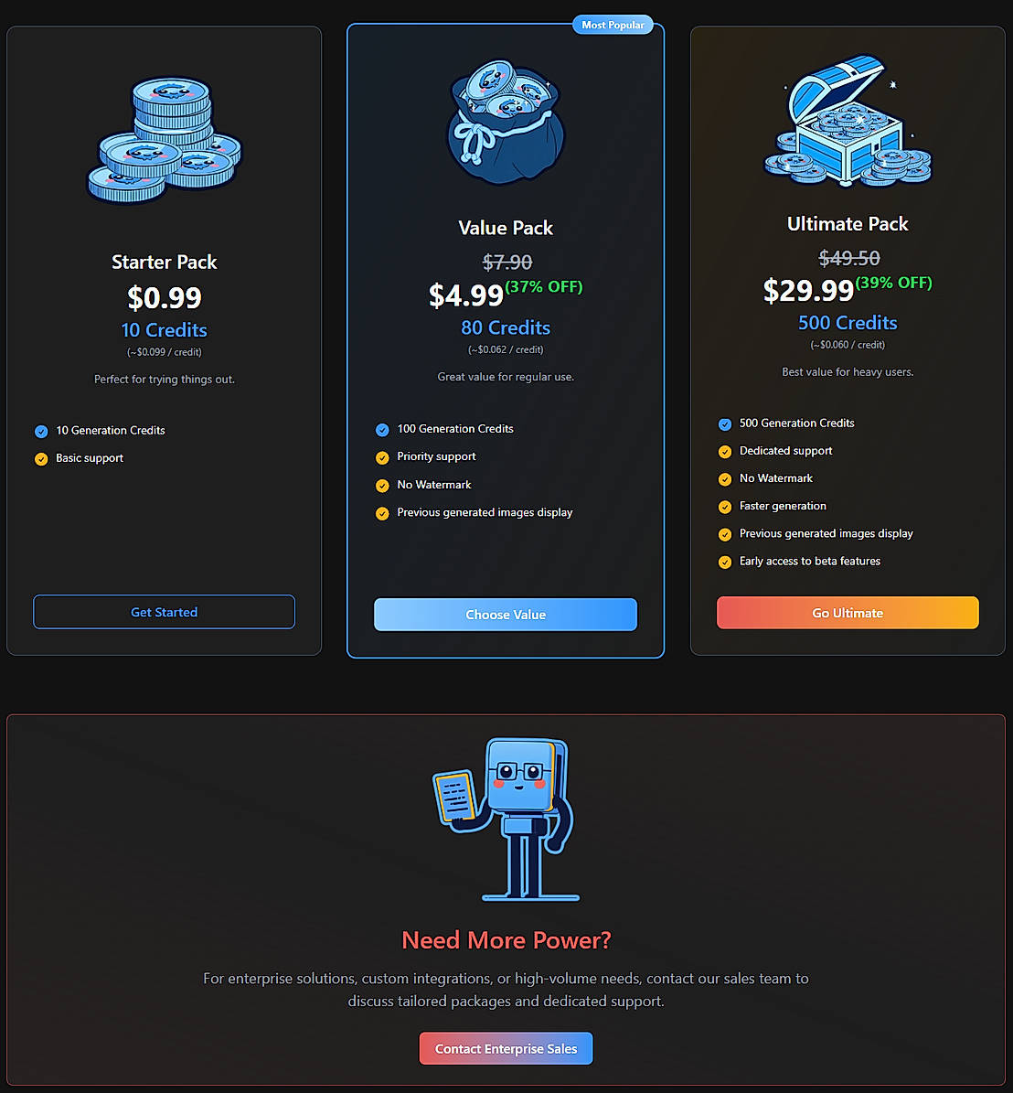Pricing screenshot
