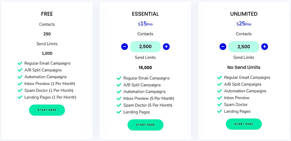 Pricing screenshot