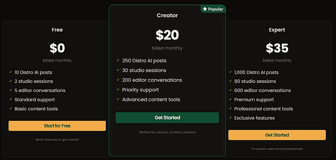 Pricing screenshot