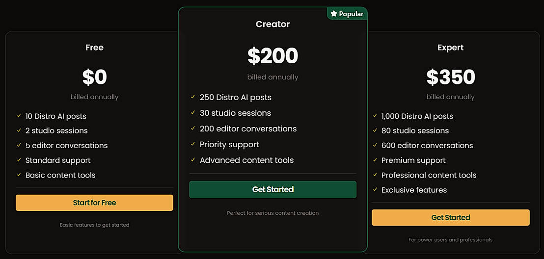 Pricing screenshot
