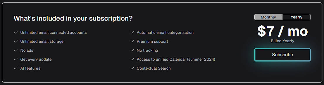 Pricing screenshot