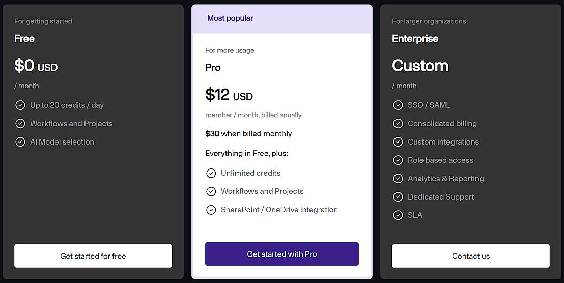Pricing screenshot